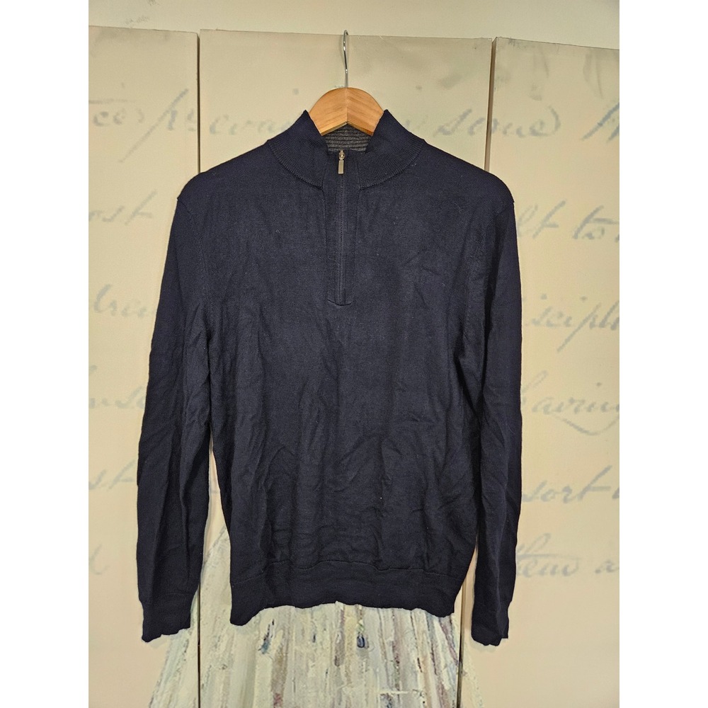 Club Room Mens Navy Blue Merino Wool‎ Blend Quarter Zip Mock Neck Sweater Size M